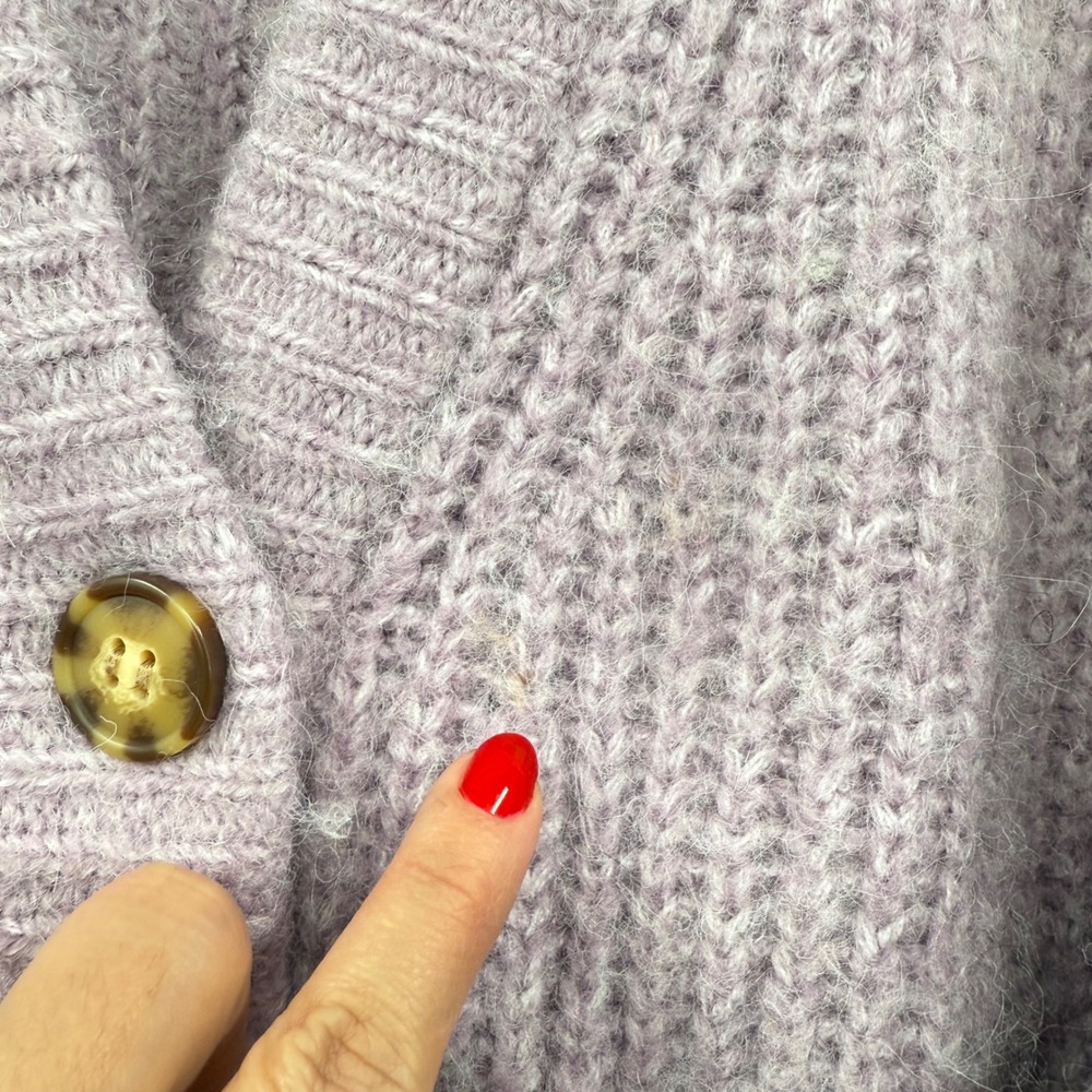 ZARA‎ Oversized Chunky Knit Cardigan Lavender Purple V Neck Button Front Pockets - Picture 2 of 10